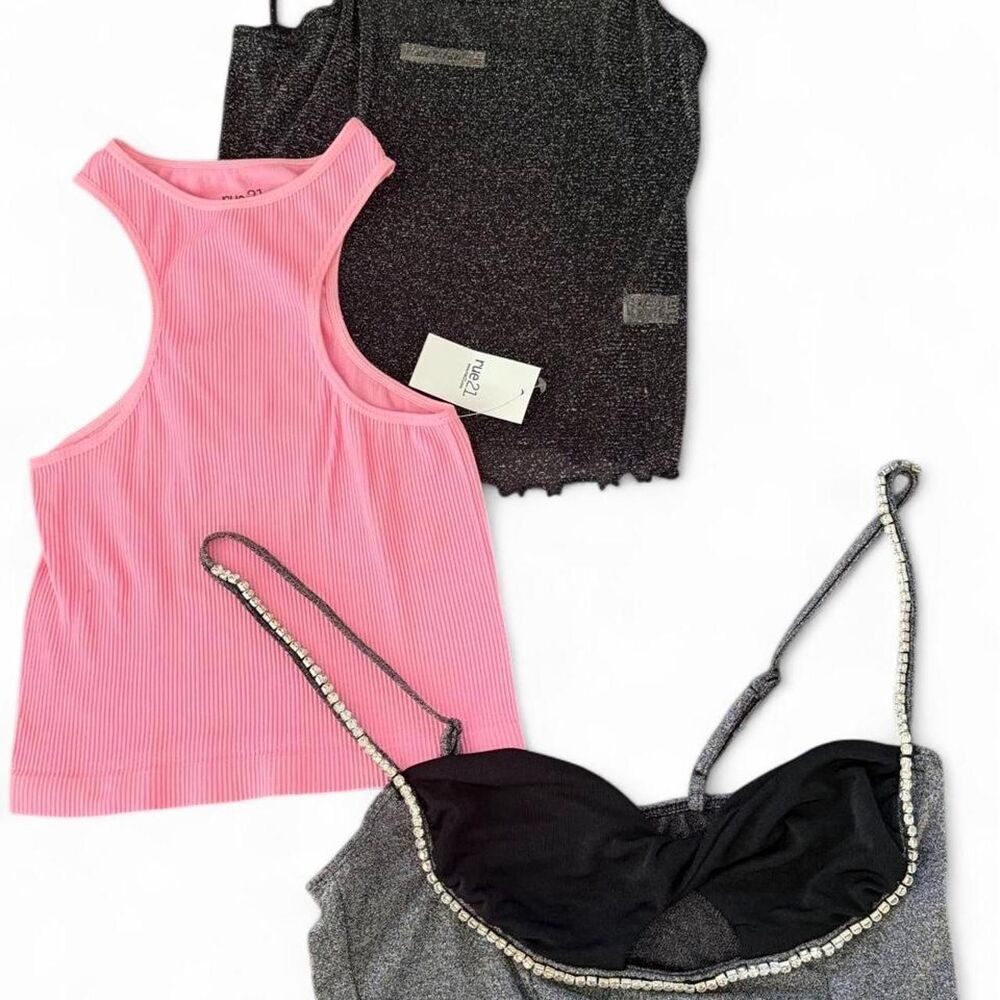 Women Pink and Black Stand Out Tank Tops Size L